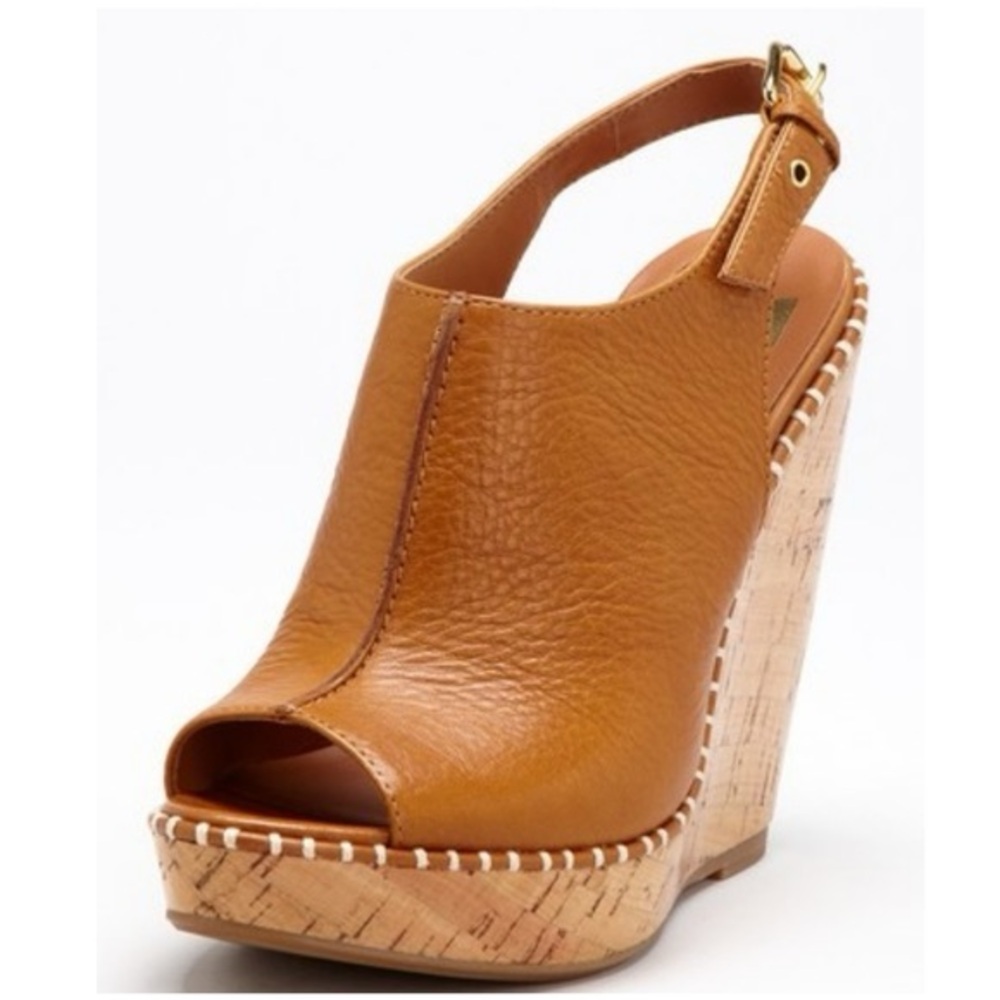 Dolce Vita Brown/Tan Wedge Peep-Toe Slingback Sandals